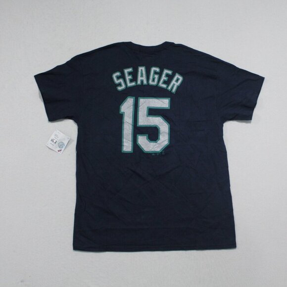 Majestic Seatle Mariners Men Blue Tee Shirt MLB Seager 15 Size Large - Picture 2 of 10